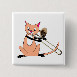 Kat Het afspelen van de Trombone Vierkante Button 5,1 Cm