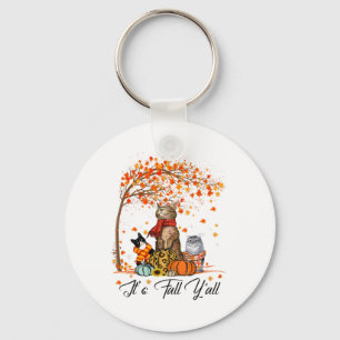 Kat Het is Herfst Y'all Pumpkins Autumn Halloween Sleutelhanger