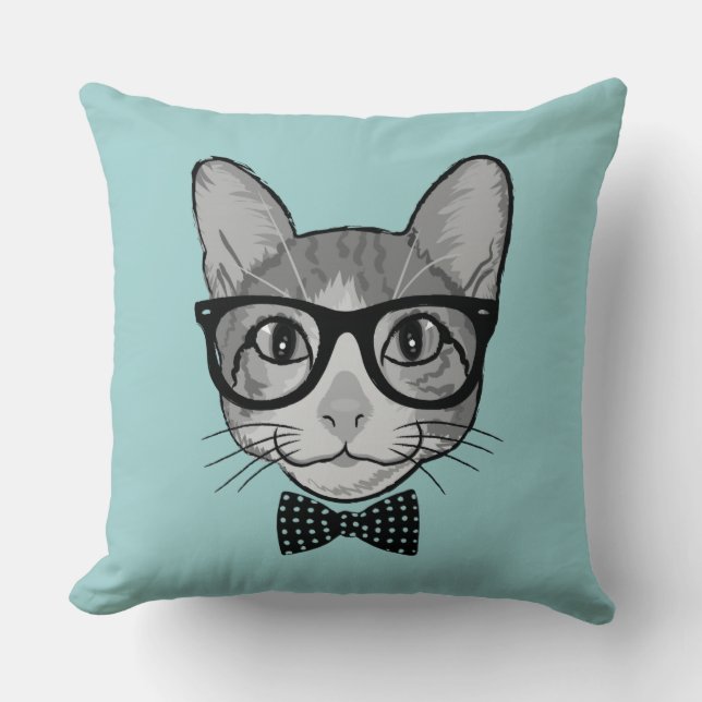 Kat Hipster met Polka Dots Bow Stropdas Kussen (Voorkant)