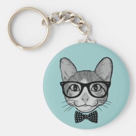 Kat Hipster met Polka Dots Bow Stropdas Sleutelhanger