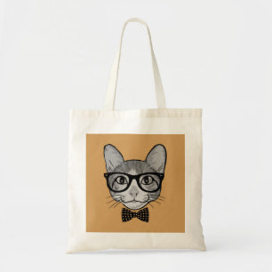 Kat Hipster met Polka Dots Bow Stropdas Tote Bag