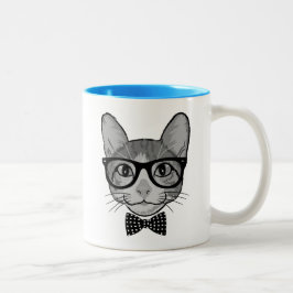 Kat Hipster met Polka Dots Bow Stropdas Tweekleurige Koffiemok