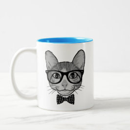 Kat Hipster met Polka Dots Bow Stropdas Tweekleurige Koffiemok