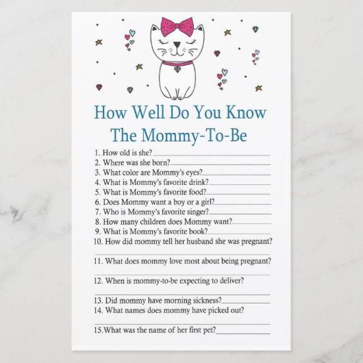 Kat Hoe goed ken je baby shower spel (Voorkant)