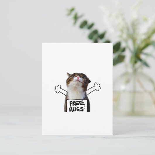 Kat Holding Free Huggen Sign Briefkaart (Staand voorkant)