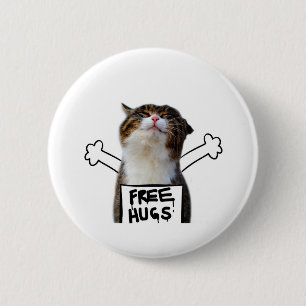 Kat Holding Free Huggen Sign Ronde Button 5,7 Cm