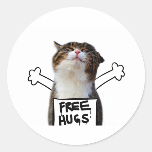 Kat Holding Free Huggen Sign Ronde Sticker (Voorkant)