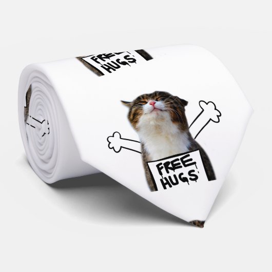 Kat Holding Free Huggen Sign Stropdas (Opgerold)