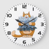 Kat Holding Vis Grote Klok (Voorkant)