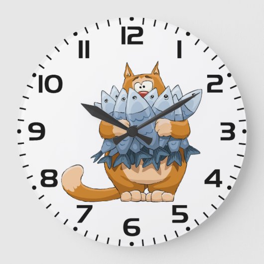 Kat Holding Vis Grote Klok (Voorkant)