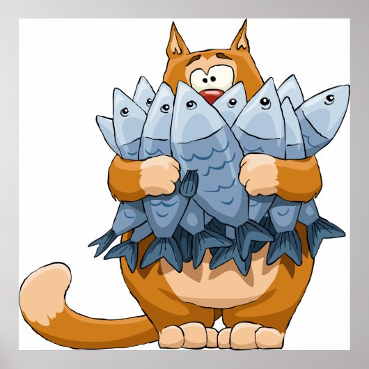 Kat Holding Vis Poster (Voorkant)