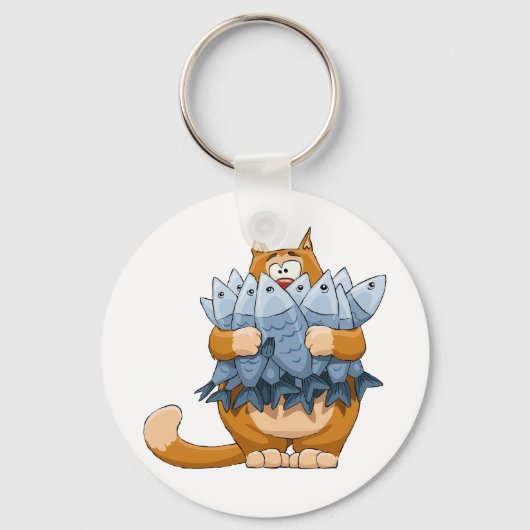 Kat Holding Vis Sleutelhanger (Voorkant)