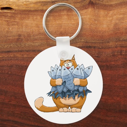 Kat Holding Vis Sleutelhanger