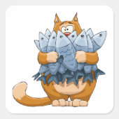 Kat Holding Vis Vierkante Sticker (Voorkant)