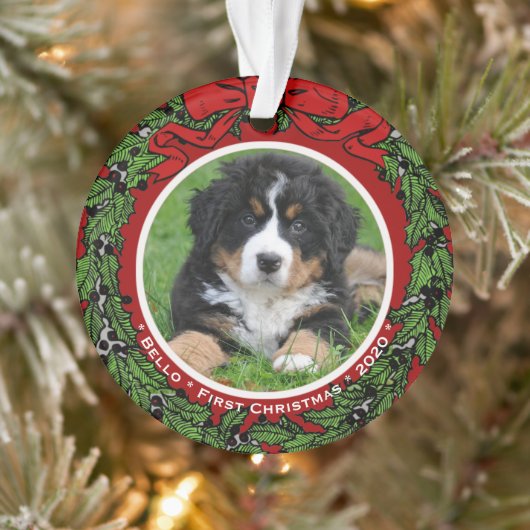 Kat Hond foto Eerste Kerstmis bessen Ornament (Boom)