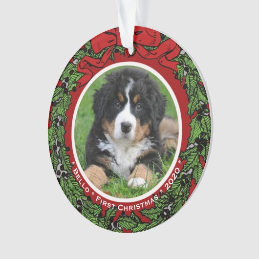 Kat Hond foto Eerste Kerstmis bessen Ornament (voorkant)