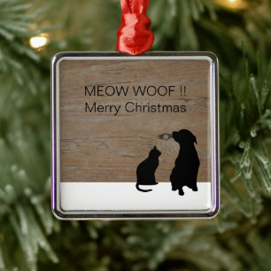 Kat hond illustratie silhouetten Kerstmis Metalen Ornament