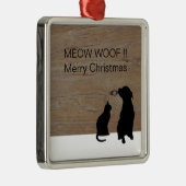 Kat hond illustratie silhouetten Kerstmis Metalen Ornament (Rechts)