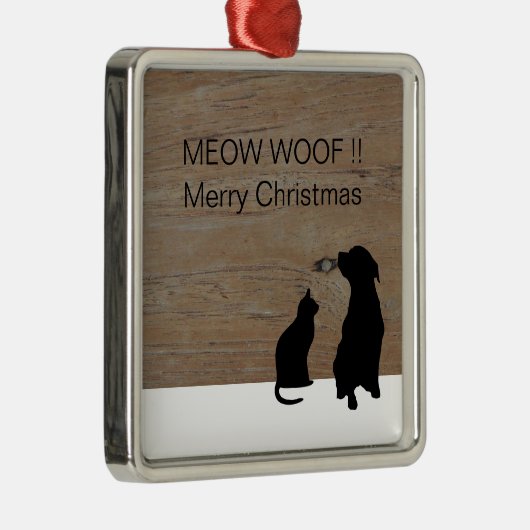 Kat hond illustratie silhouetten Kerstmis Metalen Ornament (Rechts)