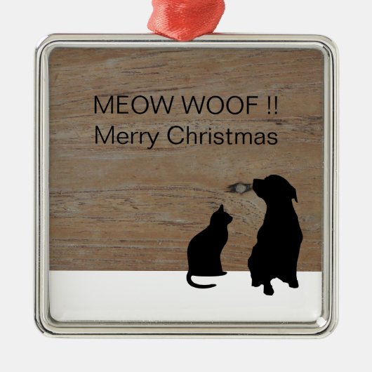 Kat hond illustratie silhouetten Kerstmis Metalen Ornament (Voorkant)