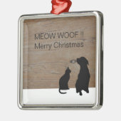Kat hond illustratie silhouetten Kerstmis Metalen Ornament (Links)