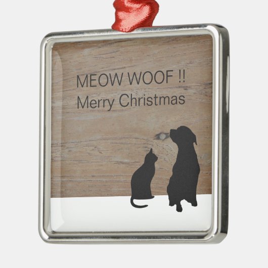 Kat hond illustratie silhouetten Kerstmis Metalen Ornament (Links)