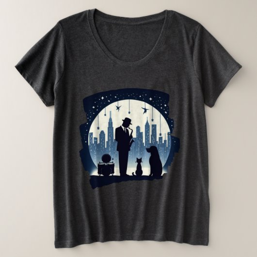 Kat, hond, Jazz Grote Maat T-shirt (Design voorkant)