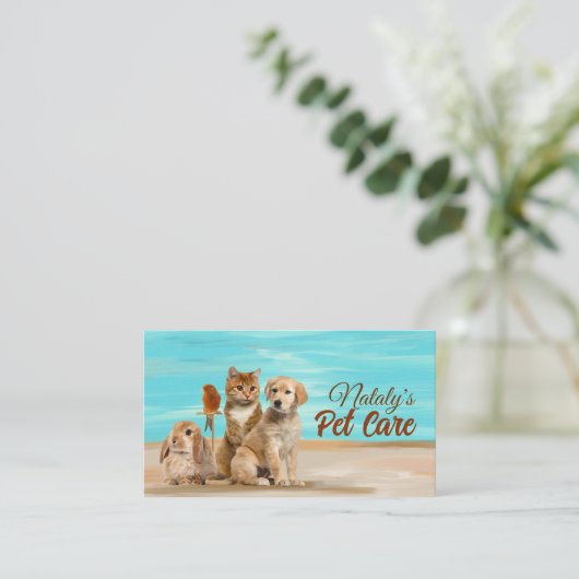 Kat, Hond, Kanarie en Konijn Illustratie Visitekaartje (Staand voorkant)