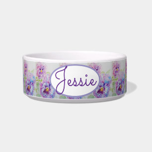 Kat Hond Shabby Bloemen Pansies Pet Name Bowl Voerbakje