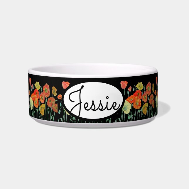 Kat Hond Shabby Bloemen Poppy Poppies Huisdier Naa Voerbakje (Voorkant)