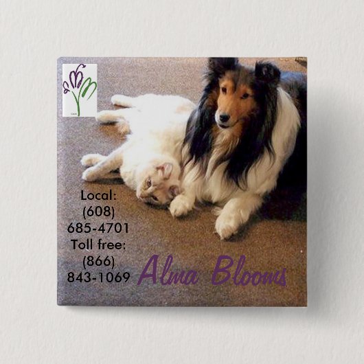 Kat & Hond Vierkante Button 5,1 Cm (Voorkant)