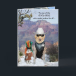 Kat & Hond Western Grappige Verjaardag voor Zoon o Kaart<br><div class="desc">90 lb. geel Lab en kat als westerne personages. U kunt de tekst aanpassen. De achtergrond van de Grand Canyon is afkomstig van publieke foto's. Binnen zijn Amerikaanse Gothic Labs,  een symbool voor conservatieve ouders of familieleden. lol! Op deze versie heeft het Uncle Gothic Lab geen specs.</div>