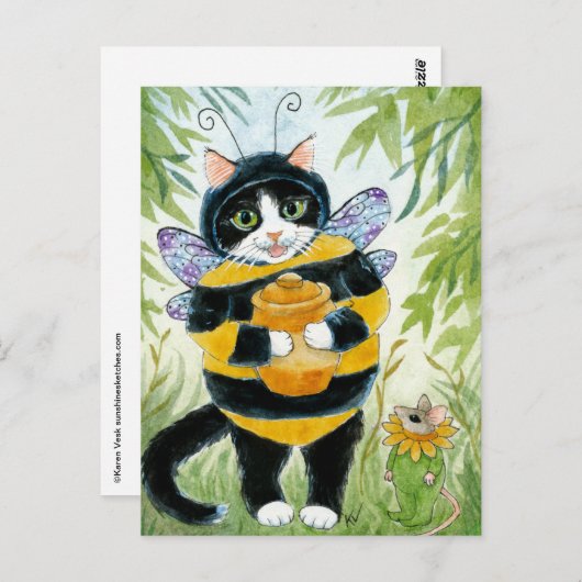 Kat Honey Bee costume briefkaart (Voorkant / Achterkant)