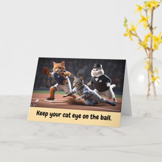 Kat honkbal kaart (Gele Bloem)