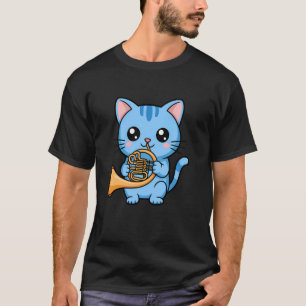 Kat Hoornist Speelt Franse Hoorn Kitten Kat Muzika T-shirt
