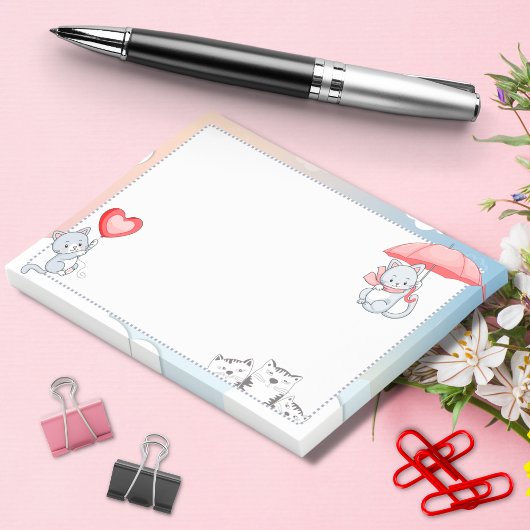 Kat houdt paraplu hart ballon vliegend in de lucht post-it® notes