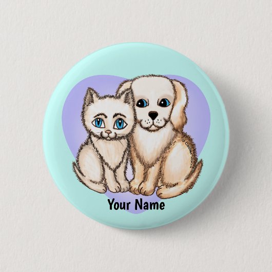 Kat houdt van hond TBA Ronde Button 5,7 Cm (Voorkant)