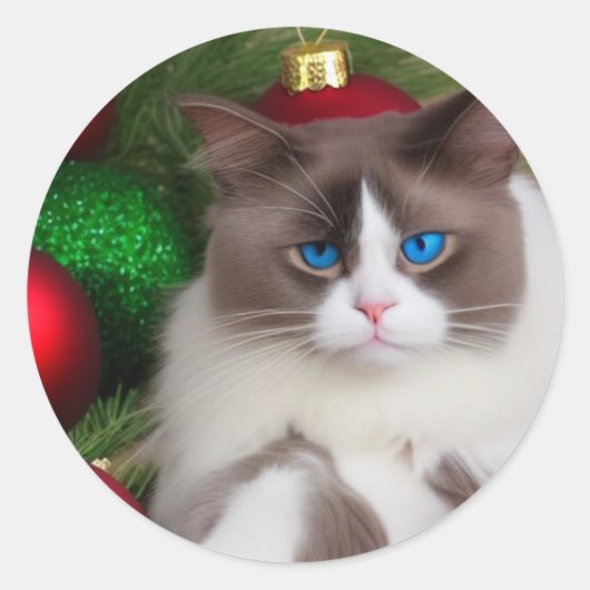 kat houdt van kerstboom ronde sticker (Voorkant)