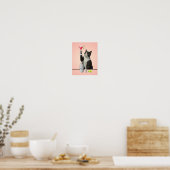 Kat houdt van Pink Martini Roze Achtergrond Kunst Poster (Keuken)