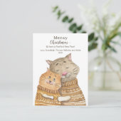 Kat Hug Meowy Kerstmis en Purrfect nieuwjaar Briefkaart (Staand voorkant)