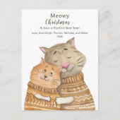 Kat Hug Meowy Kerstmis en Purrfect nieuwjaar Briefkaart (Voorkant)