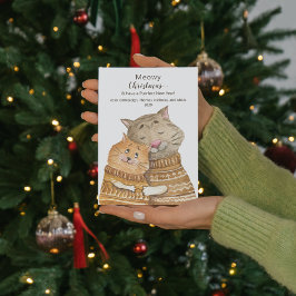 Kat Hug Meowy Kerstmis en Purrfect nieuwjaar Briefkaart