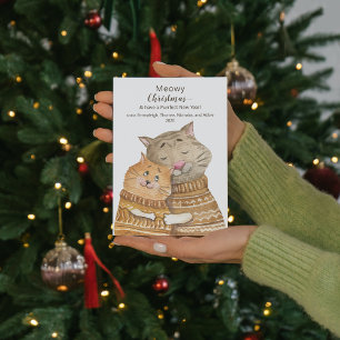 Kat Hug Meowy Kerstmis en Purrfect nieuwjaar Briefkaart