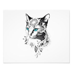 Kat Huisdier Natuur Illustratie Art Tattoo Foto Afdruk