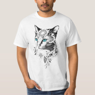 Kat Huisdier Natuur Illustratie Art Tattoo T-shirt