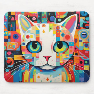 Kat Huisdier Portret Kleurrijk Schilderij Muismat