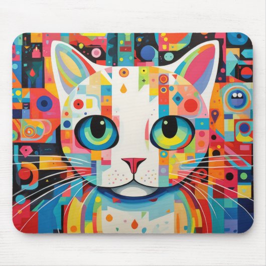 Kat Huisdier Portret Kleurrijk Schilderij Muismat (Voorkant)