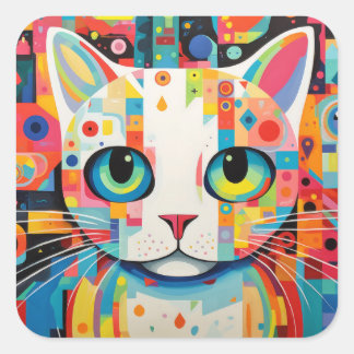 Kat Huisdier Portret Kleurrijk Schilderij Vierkante Sticker