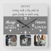 Kat huisdier verlies Keepsake Memorial grijs Vierkante Klok (Voorkant)