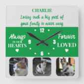 Kat huisdier verlies Keepsake Memorial groen Vierkante Klok (Voorkant)